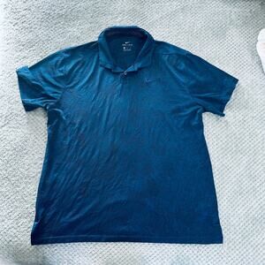 NIKE Dri-Fit Dark Blue Floral Texture Short Sleeve Polo Shirt Mens XL